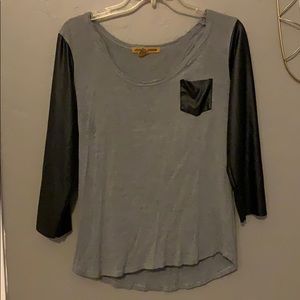 Faux leather sleeve tee
